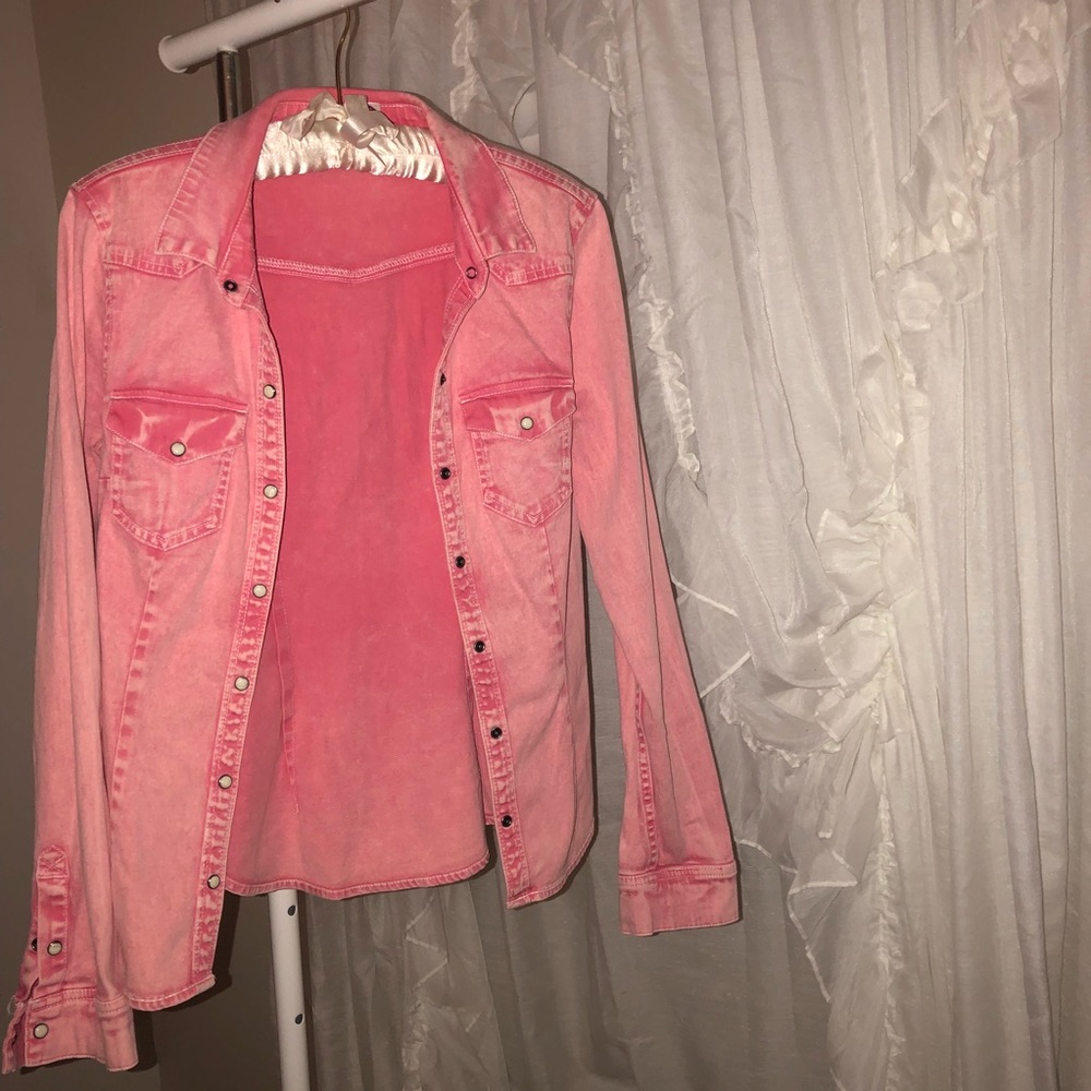 Pink denim button up